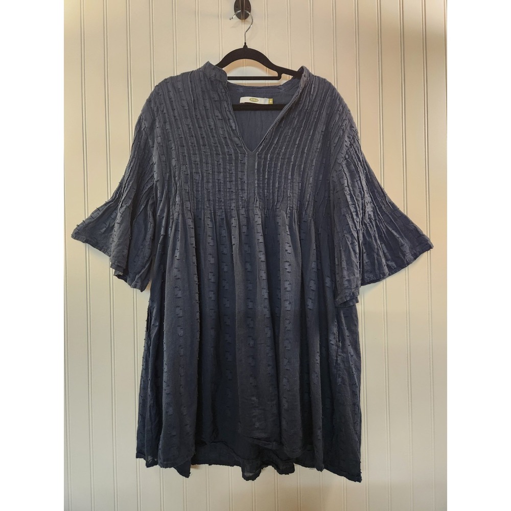 Dolma Women Teal Pintuck Bodice Bell‎ Sleeve Peasant Tunic Top Size M Boho Flowy